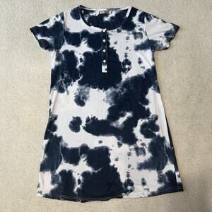 ENJOYNIGHT Women's Medium Tie Dye Blue Short Sleeve Nightgown Sleep Shirt Dress